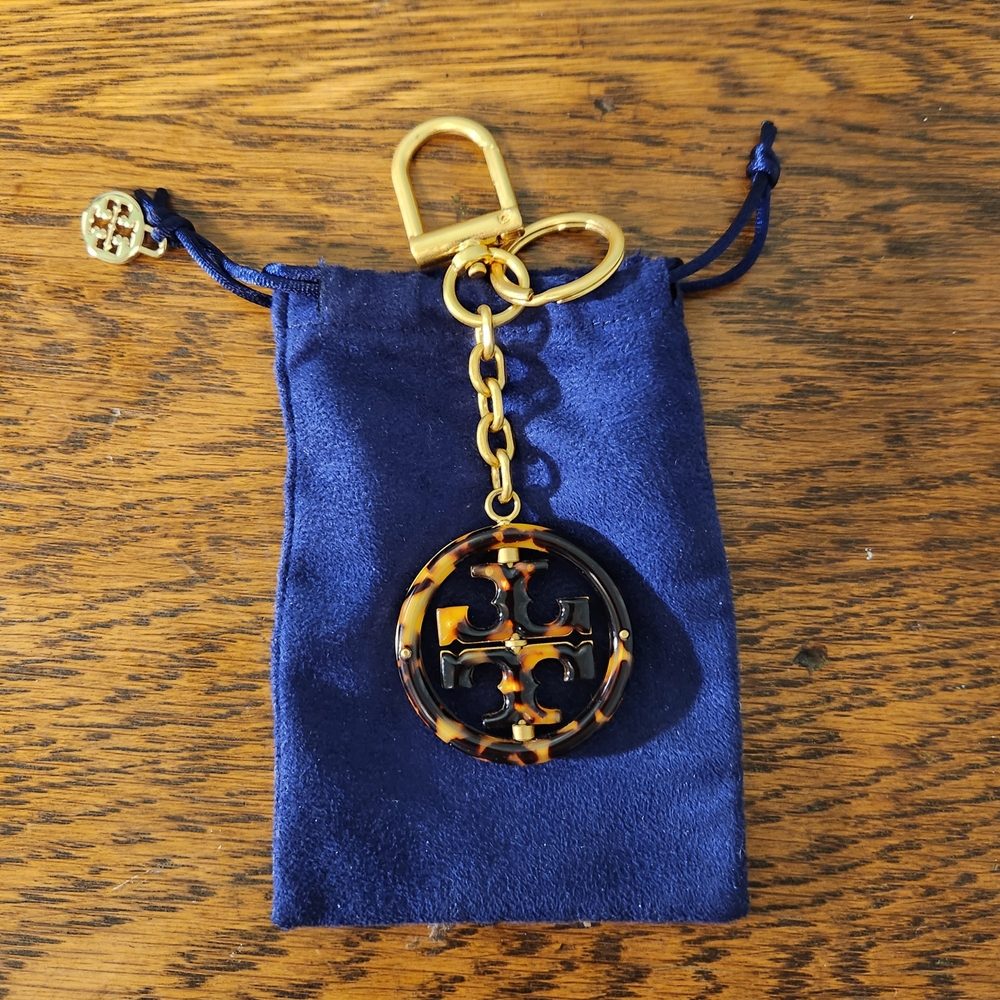 Tory Burch Tortoise Keychain with Gold Accents